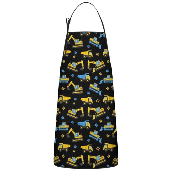 Cartoon Construction Vehicles Stars Apron-Garden Aprons for Women with Pockets-Cotton Linen Waterproof Kitchen Cooking Gardening Aprons Adjustable for Kitchen,Cooking,BBQ and Salon 33x27 Inch
