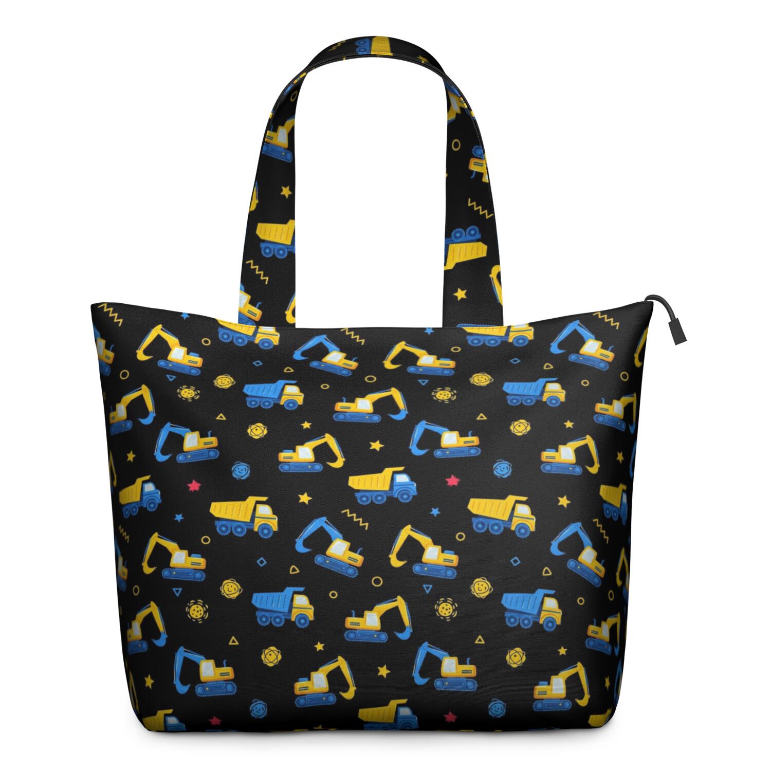Cartoon Construction Vehicles Stars Black Pattern Travel Tote Bags for Women Carry On,Large Weekender Bags for Women Travel,Multi Functional Duffle Bag for Work,Shopping,Sports