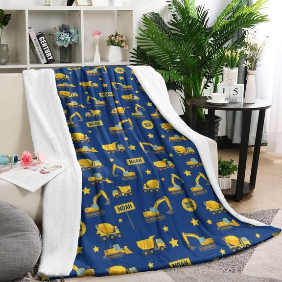 Cartoon Construction Vehicles Stars Blanket,Comfortable Soft Flannel Throw Blanket,All Season,Warm Lightweight Blankets for Sofa Bed Couch Living Room Chair,40"x50"