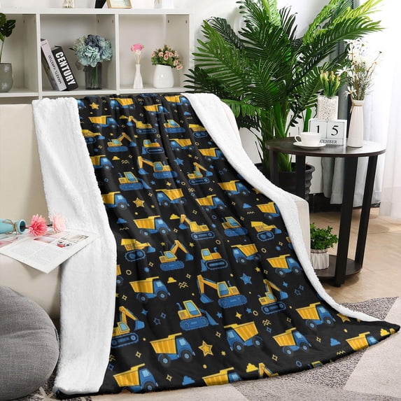 Cartoon Construction Vehicles Stars Blanket,Comfortable Soft Flannel Throw Blanket,All Season,Warm Lightweight Blankets for Sofa Bed Couch Living Room Chair,60"x80"