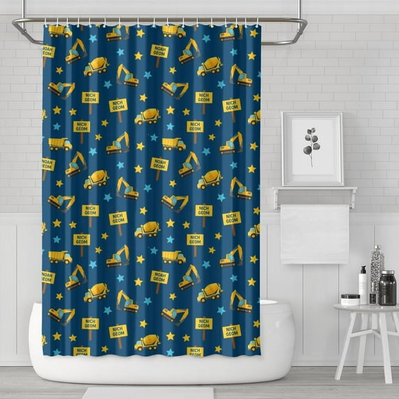 Cartoon Construction Vehicles Stars Blue Pattern Shower Curtain 72"x72" ,Bathroom Decorative Shower Curtains Set with 12 Hooks,Modern Waterproof Washable Shower Curtain
