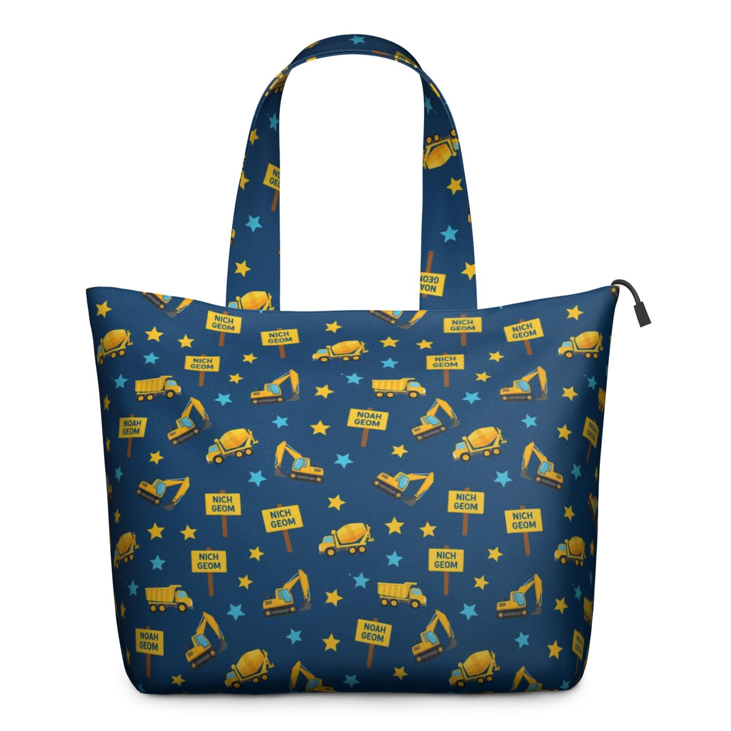 Cartoon Construction Vehicles Stars Blue Pattern Travel Tote Bags for Women Carry On,Large Weekender Bags for Women Travel,Multi Functional Duffle Bag for Work,Shopping,Sports