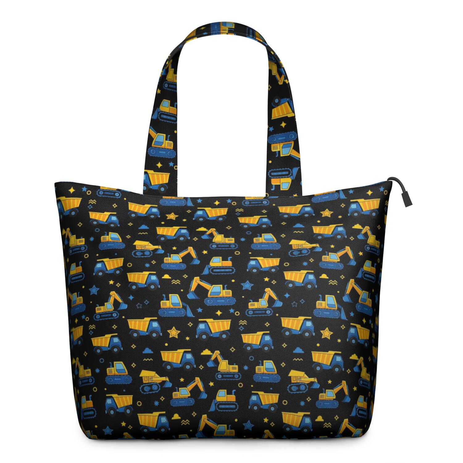 Cartoon Construction Vehicles Stars Travel Tote Bags for Women Carry On,Large Weekender Bags for Women Travel,Multi Functional Duffle Bag for Work,Shopping,Sports