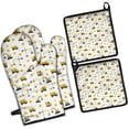 thumbnail image 1 of Cartoon Construction Vehicles Stars White Pattern Kitchen Oven Mitt and Pot Holder Sets 4 Pcs for Baking, Cooking and Grilling, Heat Resistant Up To 392 °F, 1 of 7