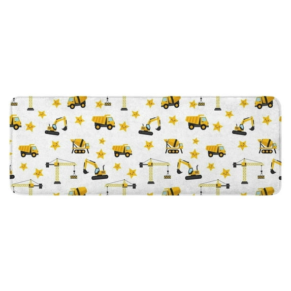 Cartoon Construction Vehicles Stars White Pattern Kitchen Rug Mat,Kitchen Runner Rugs Non Skid Washable,Decorative Kitchen Floor Mats for Kitchen,Sink,Laundry,17"x47.2"