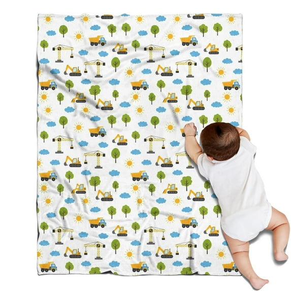 Cartoon Construction Vehicles Suns White Pattern Blanket,Comfortable Soft Flannel Throw Blanket,All Season,Warm Lightweight Blankets for Sofa Bed Couch Living Room Chair,30"x40"