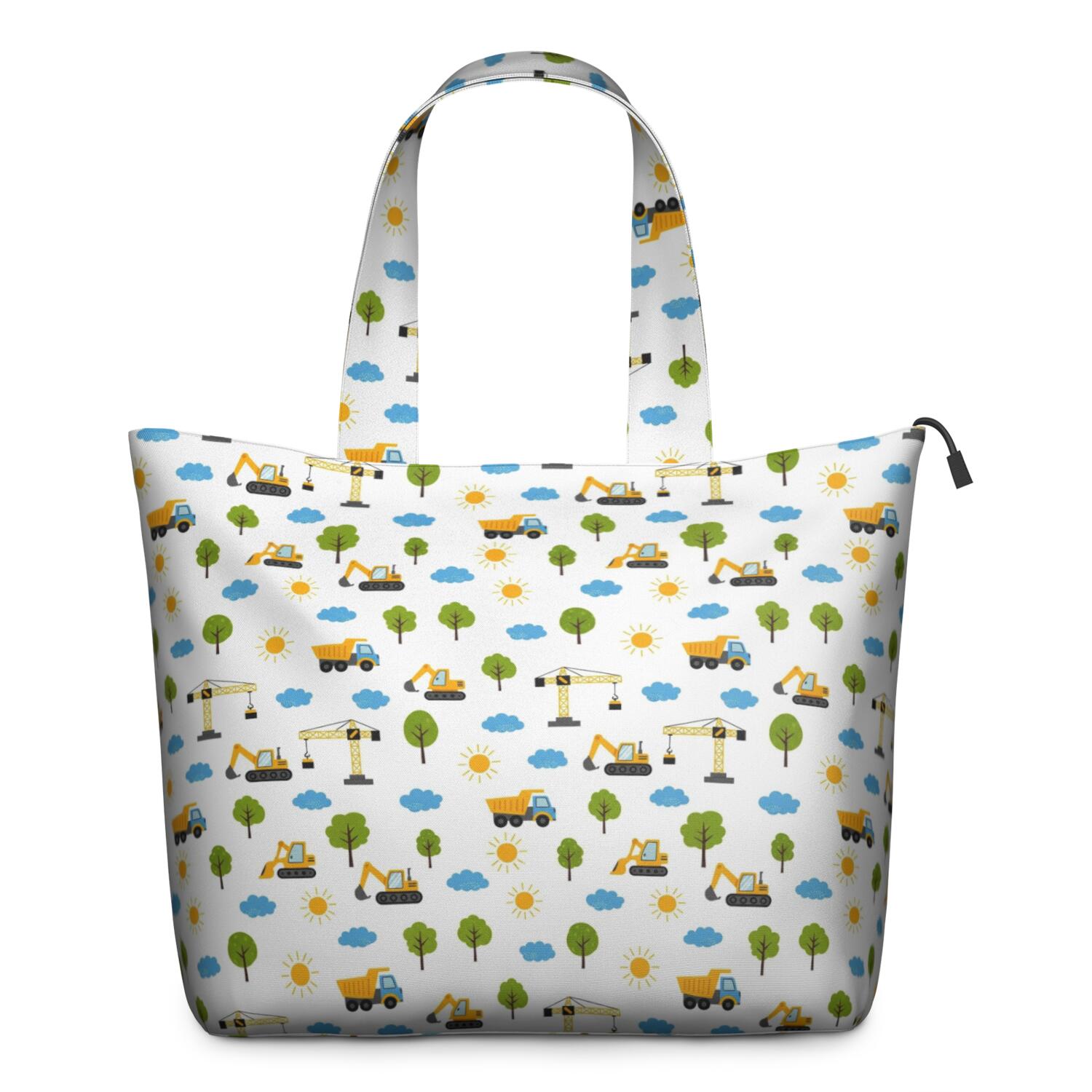 Cartoon Construction Vehicles Suns White Pattern Travel Tote Bags for Women Carry On,Large Weekender Bags for Women Travel,Multi Functional Duffle Bag for Work,Shopping,Sports