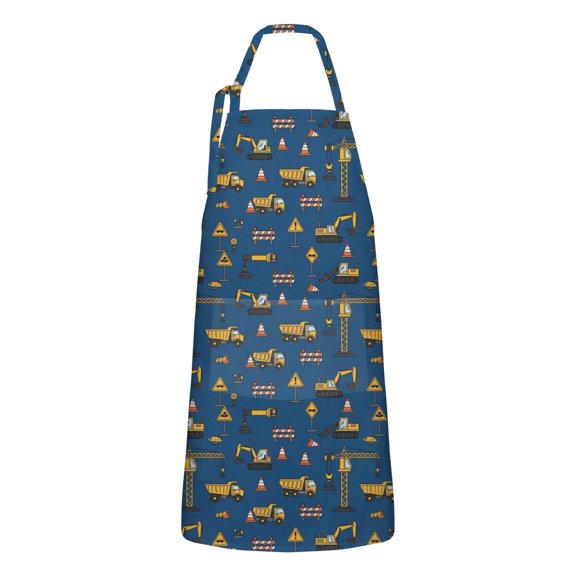 Cartoon Construction Vehicles Traffic Cones Apron-Garden Aprons for Women with Pockets-Cotton Linen Waterproof Kitchen Cooking Gardening Aprons Adjustable for Kitchen,Cooking,BBQ and Salon 33x27 Inch