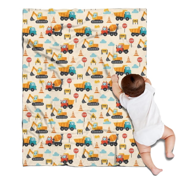 Cartoon Construction Vehicles Traffic Cones Blanket,Comfortable Soft Flannel Throw Blanket,All Season,Warm Lightweight Blankets for Sofa Bed Couch Living Room Chair,30"x40"