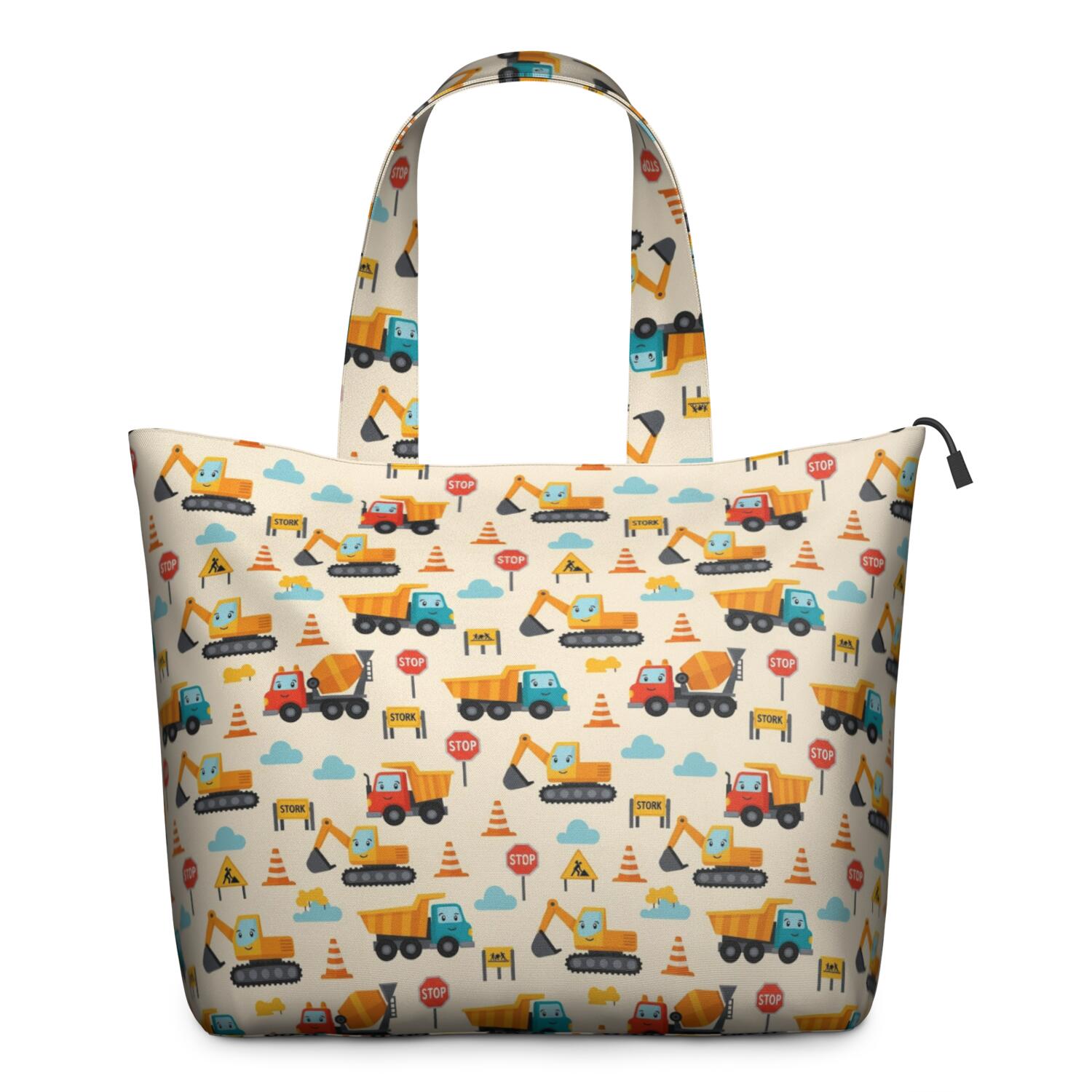 Cartoon Construction Vehicles Traffic Cones Travel Tote Bags for Women Carry On,Large Weekender Bags for Women Travel,Multi Functional Duffle Bag for Work,Shopping,Sports