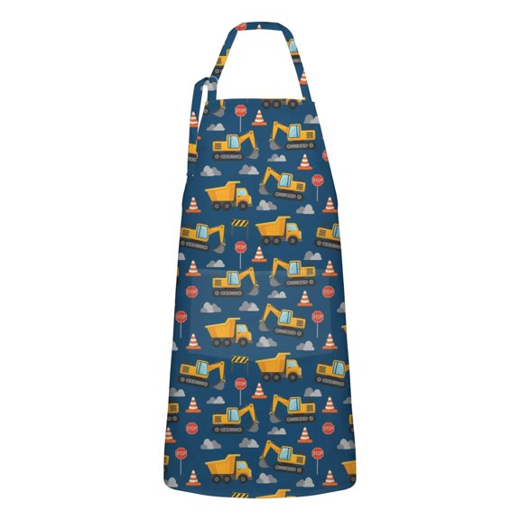 Cartoon Construction Vehicles Traffic Signs Apron-Garden Aprons for Women with Pockets-Cotton Linen Waterproof Kitchen Cooking Gardening Aprons Adjustable for Kitchen,Cooking,BBQ and Salon 33x27 Inch