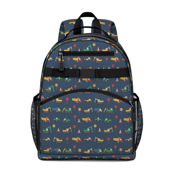 Cartoon Construction Vehicles Traffic Signs Backpack for School,Cute School Bag,Schoolbag with Adjustable Shoulder Straps & Padded Back,15.25"x11.5"x5.25"