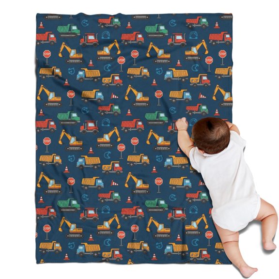 Cartoon Construction Vehicles Traffic Signs Blanket,Comfortable Soft Flannel Throw Blanket,All Season,Warm Lightweight Blankets for Sofa Bed Couch Living Room Chair,30"x40"