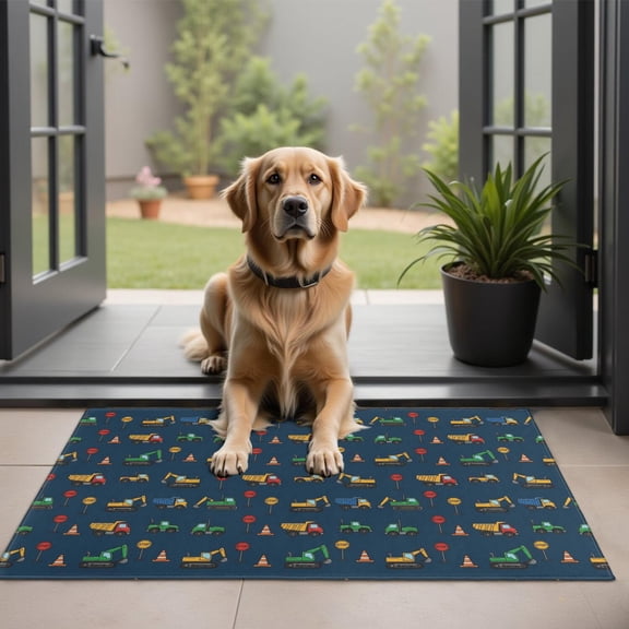 Cartoon Construction Vehicles Traffic Signs Door Rugs,Washable Non Slip Door Mats Indoor,Decorative Door Mats,Entry Mat Indoor for Entrance,Bedroom,Kitchen,Bathroom,20"x32"