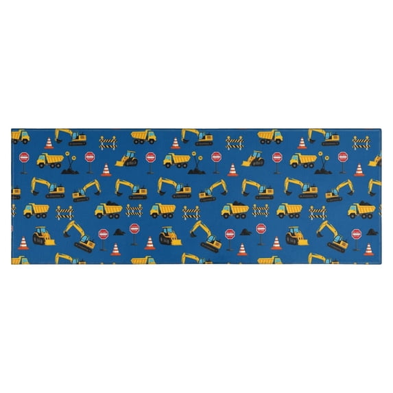 Cartoon Construction Vehicles Traffic Signs Kitchen Rug Mat,Kitchen Runner Rugs Non Skid Washable,Decorative Kitchen Floor Mats for Kitchen,Sink,Laundry,17"X47"