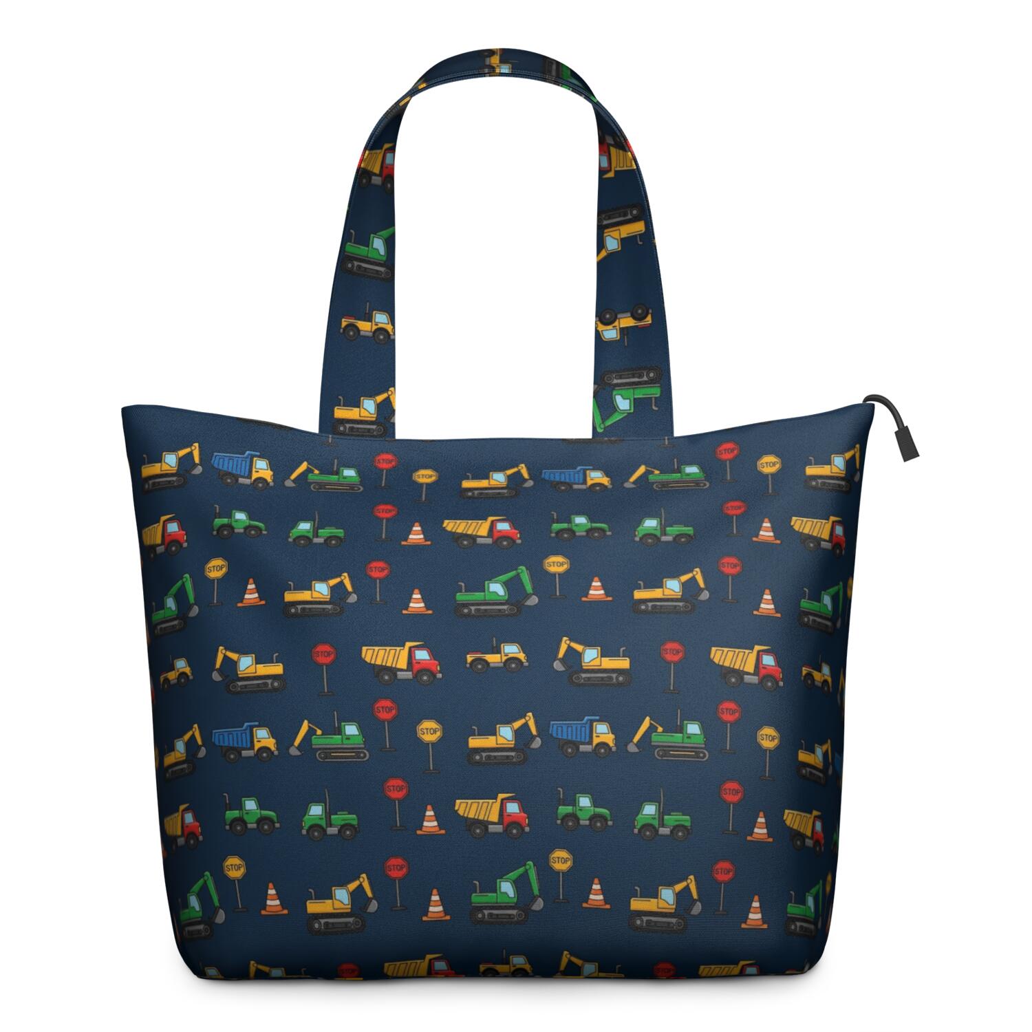 Cartoon Construction Vehicles Traffic Signs Travel Tote Bags for Women Carry On,Large Weekender Bags for Women Travel,Multi Functional Duffle Bag for Work,Shopping,Sports