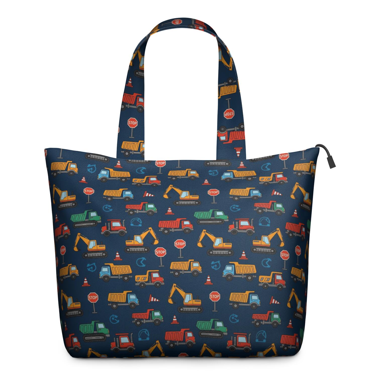 Cartoon Construction Vehicles Traffic Signs Travel Tote Bags for Women Carry On,Large Weekender Bags for Women Travel,Multi Functional Duffle Bag for Work,Shopping,Sports