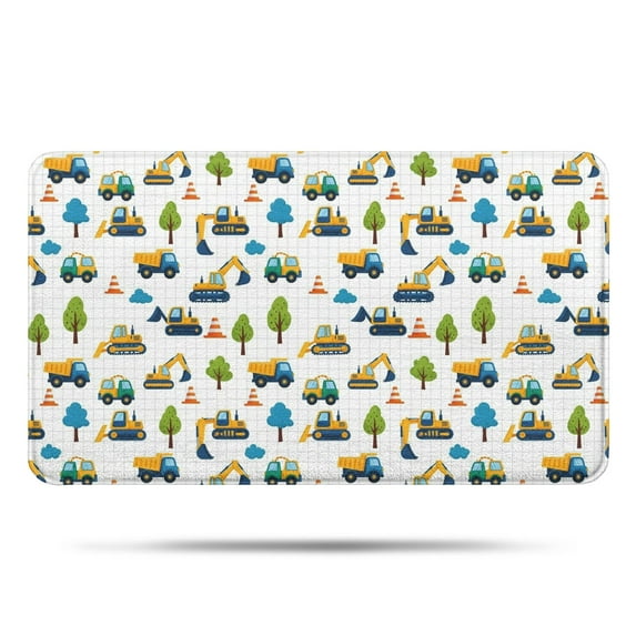 Cartoon Construction Vehicles Trees Bathroom Rugs Mat,Non Slip Microfiber Bathroom Rug,Rubber Backing,Soft Bathroom Mats for Bathroom Floor,Tub and Shower,17x30in(43x75cm)