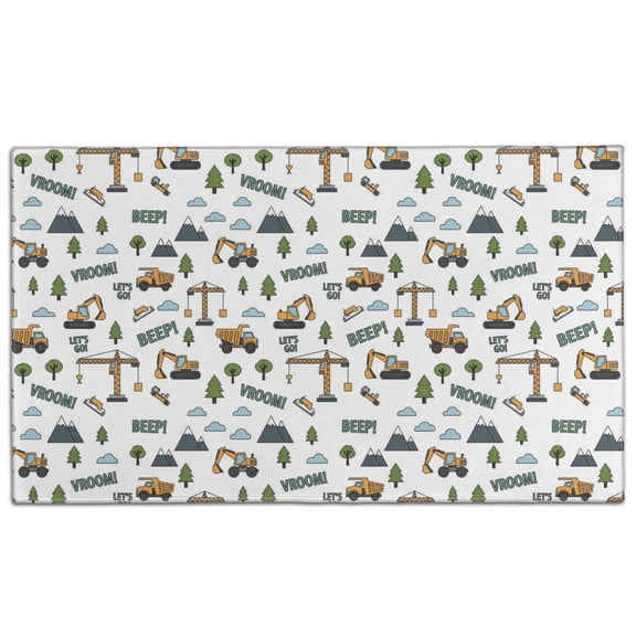 Cartoon Construction Vehicles Trees White Pattern Door Rugs,Washable Non Slip Door Mats Indoor,Decorative Door Mats,Entry Mat Indoor for Entrance,Bedroom,Kitchen,Bathroom,17"x30"