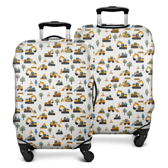 Cartoon Construction Vehicles Trees White Pattern Luggage Cover Fashion Suitcase Cover Baggage Covers Fit 25-28 Inch Luggage (Go Travel)