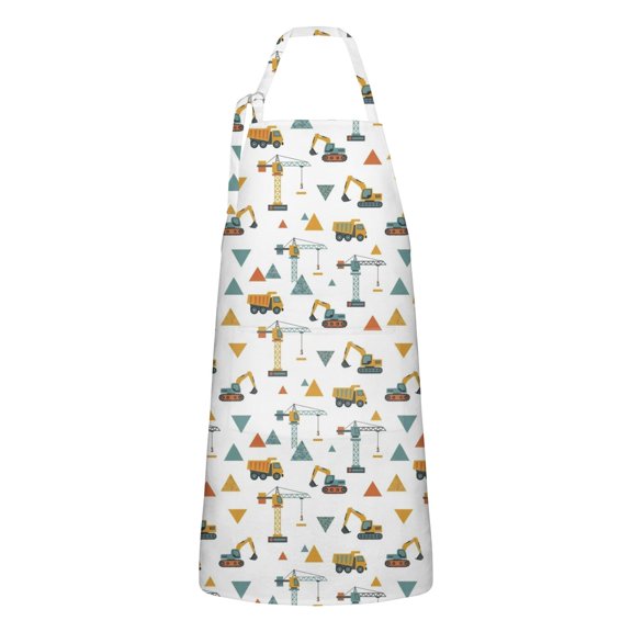 Cartoon Construction Vehicles Triangles Apron-Garden Aprons for Women with Pockets-Cotton Linen Waterproof Kitchen Cooking Gardening Aprons Adjustable for Kitchen,Cooking,BBQ and Salon 33x27 Inch