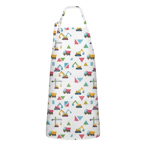 Cartoon Construction Vehicles Triangles Apron-Garden Aprons for Women with Pockets-Cotton Linen Waterproof Kitchen Cooking Gardening Aprons Adjustable for Kitchen,Cooking,BBQ and Salon 33x27 Inch