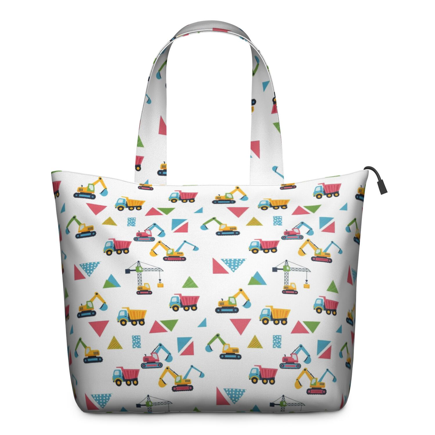 Cartoon Construction Vehicles Triangles Travel Tote Bags for Women Carry On,Large Weekender Bags for Women Travel,Multi Functional Duffle Bag for Work,Shopping,Sports