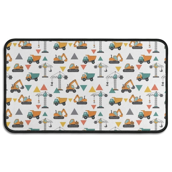 Cartoon Construction Vehicles Triangles White Pattern Door Rugs,Washable Non Slip Door Mats Indoor,Decorative Door Mats,Entry Mat Indoor for Entrance,Bedroom,Kitchen,Bathroom,30"x17"