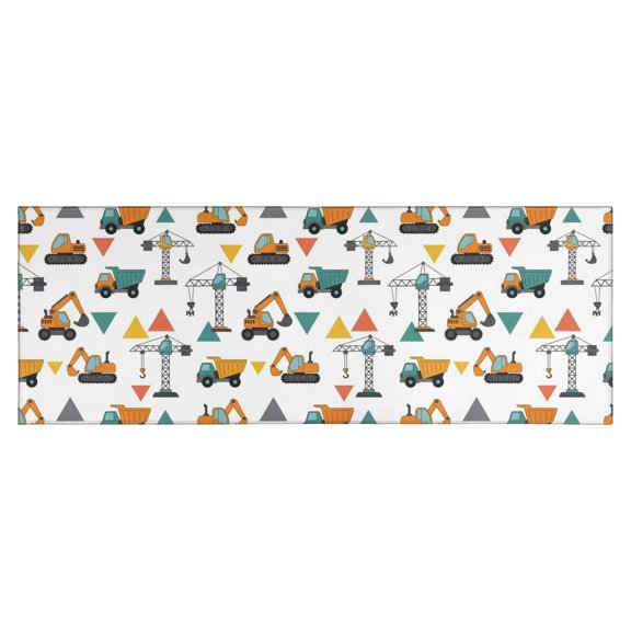 Cartoon Construction Vehicles Triangles White Pattern Kitchen Rug Mat,Kitchen Runner Rugs Non Skid Washable,Decorative Kitchen Floor Mats for Kitchen,Sink,Laundry,17"X47"