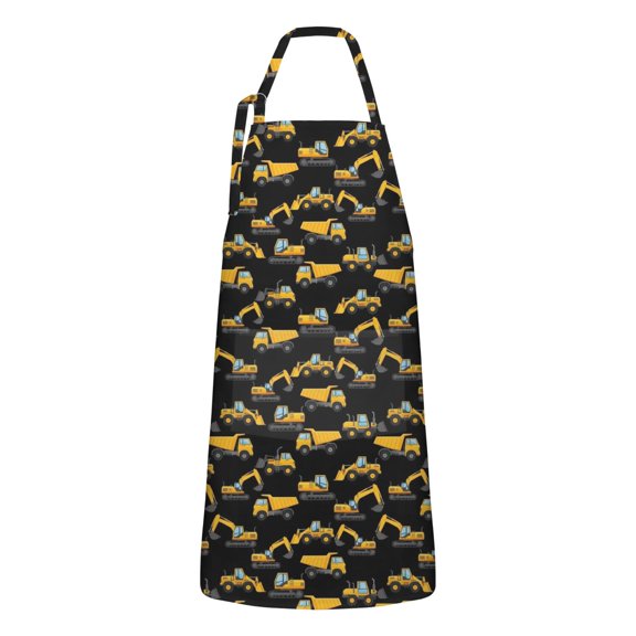 Cartoon Construction Vehicles Trucks Apron-Garden Aprons for Women with Pockets-Cotton Linen Waterproof Kitchen Cooking Gardening Aprons Adjustable for Kitchen,Cooking,BBQ and Salon 33x27 Inch