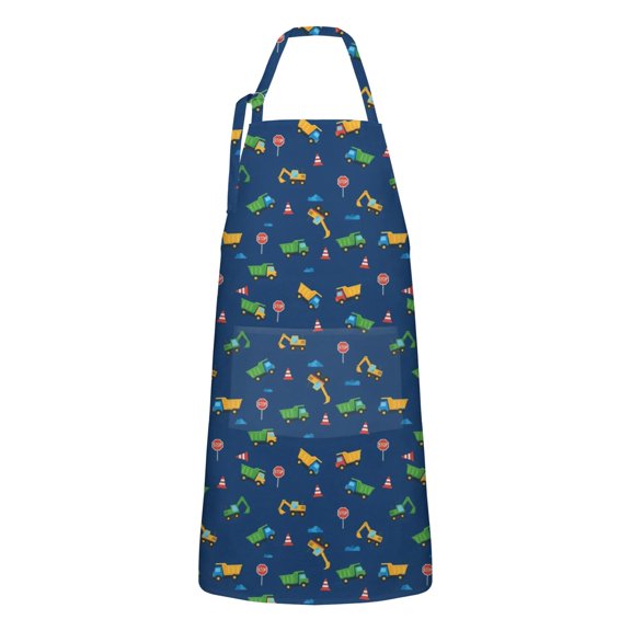 Cartoon Construction Vehicles Trucks Apron-Garden Aprons for Women with Pockets-Cotton Linen Waterproof Kitchen Cooking Gardening Aprons Adjustable for Kitchen,Cooking,BBQ and Salon 33x27 Inch