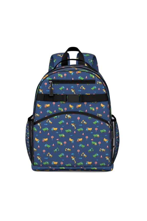 Cartoon Construction Vehicles Trucks Backpack for School,Cute School Bag,Schoolbag with Adjustable Shoulder Straps & Padded Back,15.25"x11.5"x5.25"