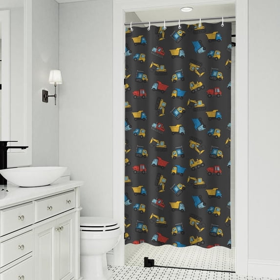 Cartoon Construction Vehicles Trucks Shower Curtain 36"x72" ,Bathroom Decorative Shower Curtains Set with 12 Hooks,Modern Waterproof Washable Shower Curtain
