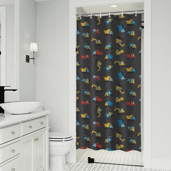 Cartoon Construction Vehicles Trucks Shower Curtain 36"x72" ,Bathroom Decorative Shower Curtains Set with 12 Hooks,Modern Waterproof Washable Shower Curtain