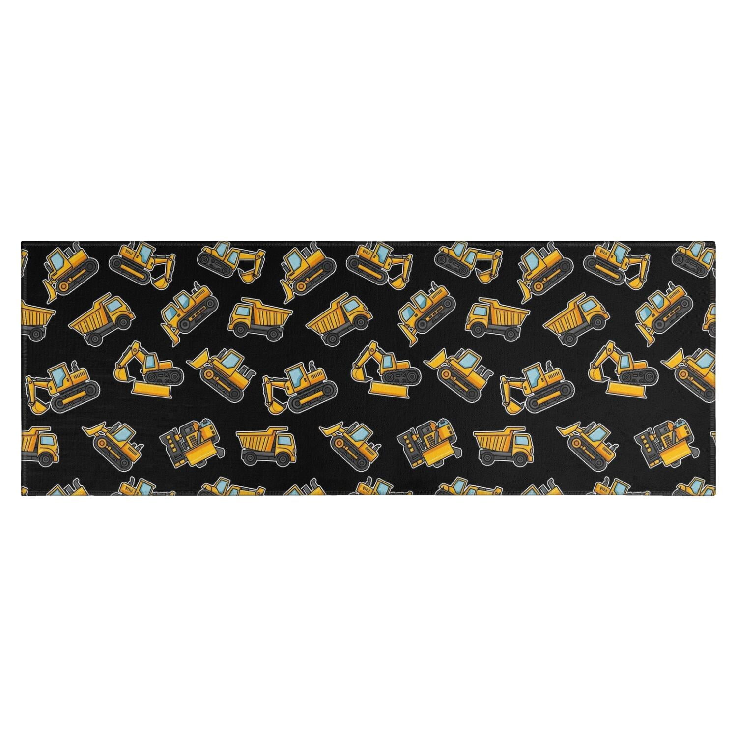 Cartoon Construction Vehicles Yellow Black Pattern Kitchen Rug Mat ...