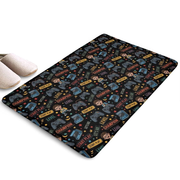 Cartoon Controllers Games Icons Black Flannel Non Slip Door Rugs,Washable Door Mats Indoor,Decorative Door Mats,Dirt-Resistant and Absorbent Doormat for Entrance,Bedroom,Kitchen,Bathroom,23.5"x16"