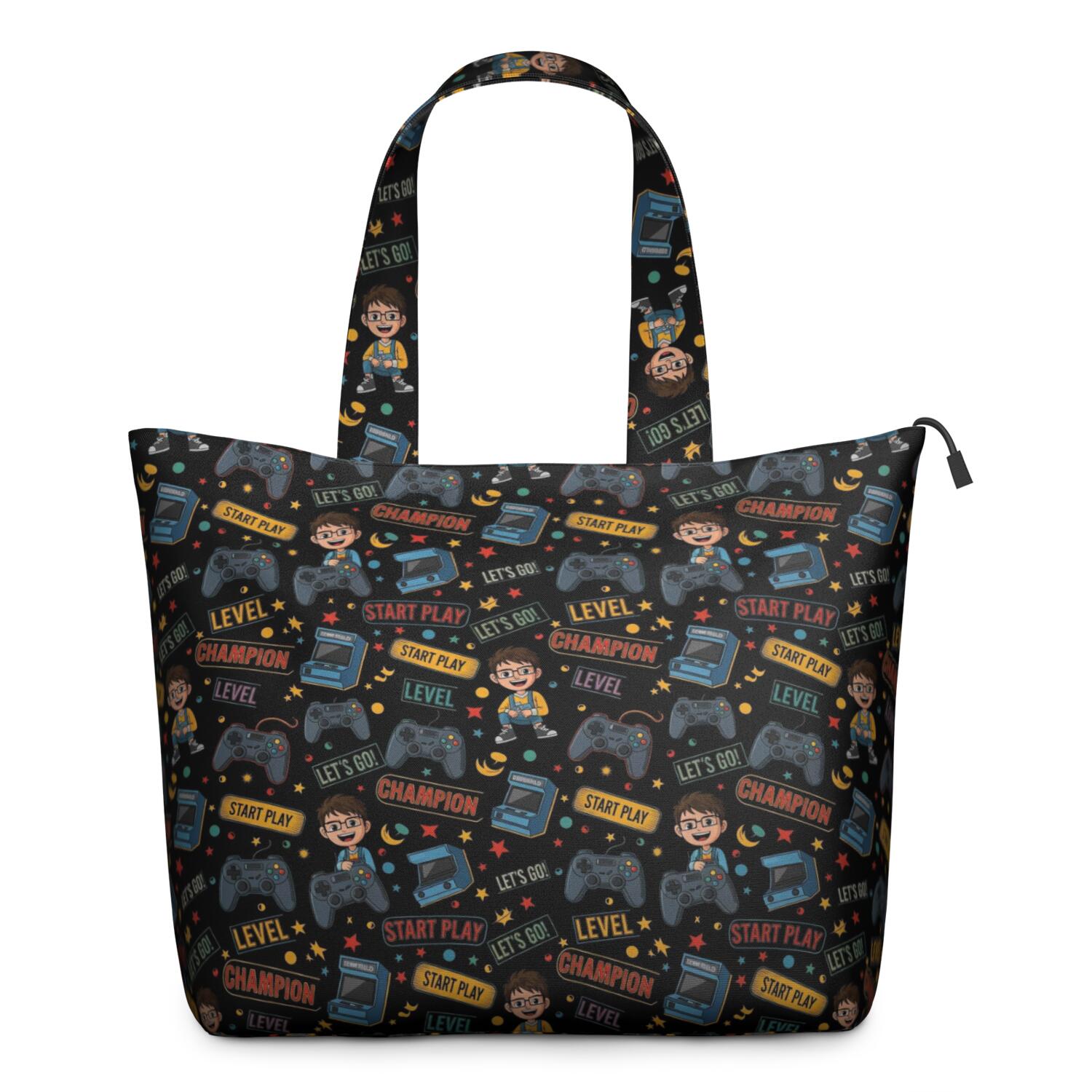 Cartoon Controllers Games Icons Black Pattern Travel Tote Bags for Women Carry On,Large Weekender Bags for Women Travel,Multi Functional Duffle Bag for Work,Shopping,Sports