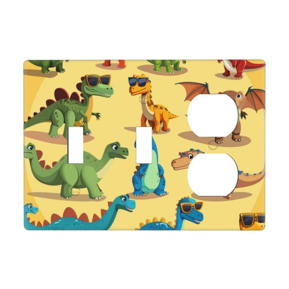 Cartoon Cool Dinosaur Switch Cover Decorative Wall Plate 3-Gang 2-Toggle 1-Duplex Standard Size