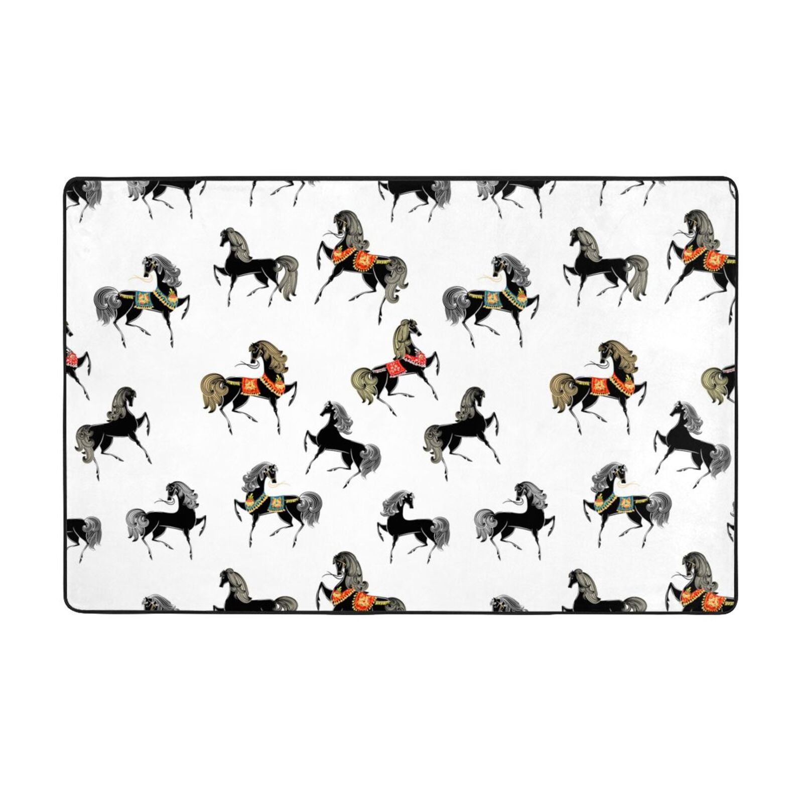 Cartoon Cool Horse Black White Area Rug Throw Rug, Indoor Door Mat, Door mat 60*39 inches