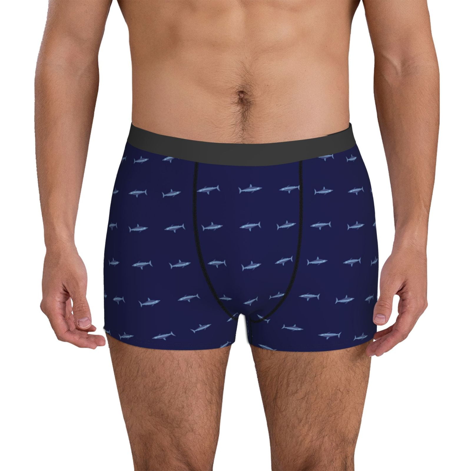 Cartoon Cool Shark Navy Blue Mens Underwear Boxer Briefs Breathable