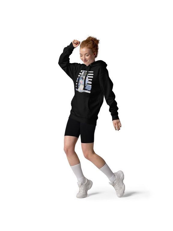 Cartoon Cool Unicorn Unisex Hoodie Hello text (Black, S)