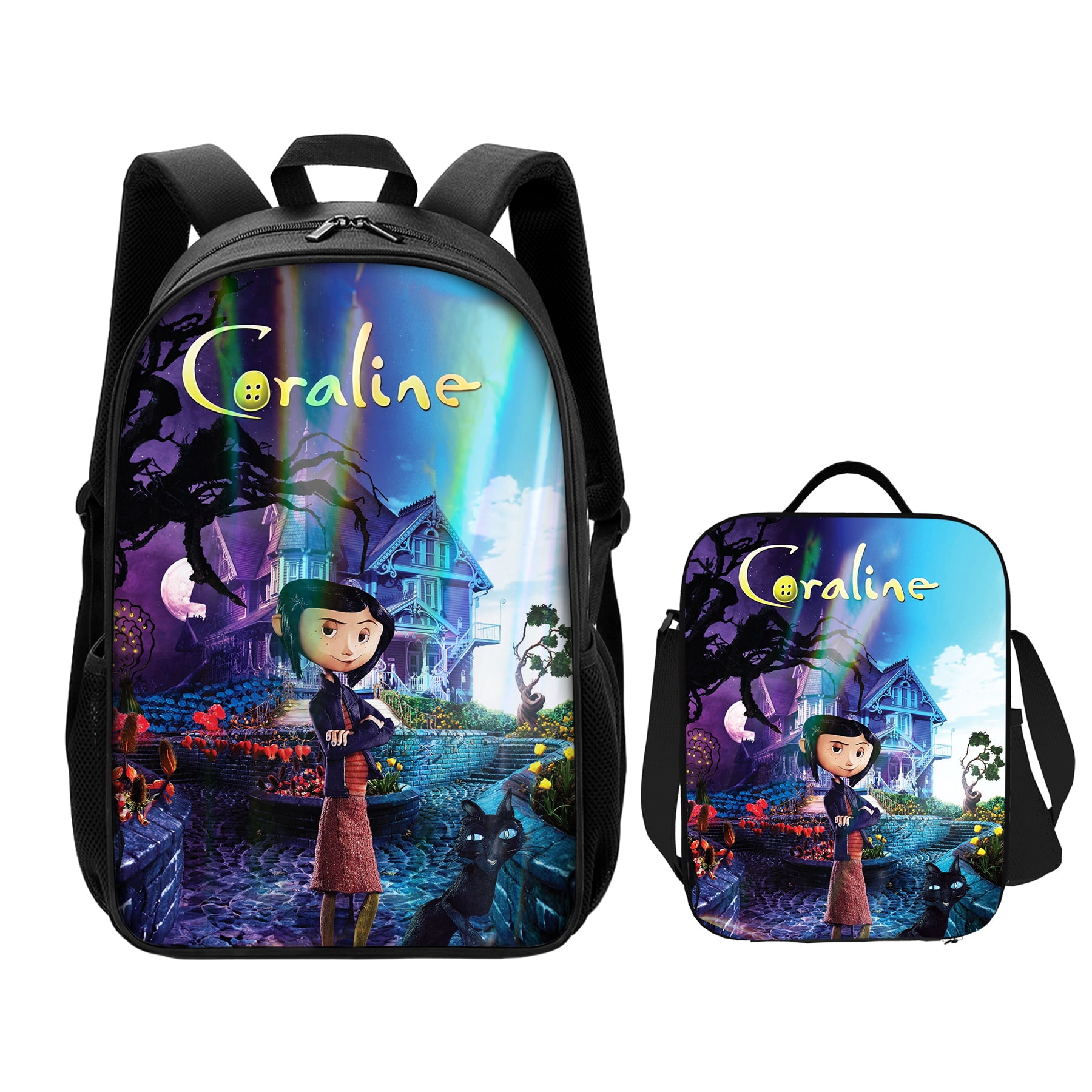 Cartoon Coraline Backpack Set Cute 2pcs Coraline School Bookbag Set