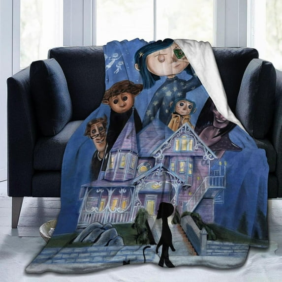 Cartoon Coraline Blanket Ultra Soft Anime Stuff Throw Blanket Comfortable Warm Bedding Gifts for Couch Living Room Bedroom Car Girls Boys Kids Adults