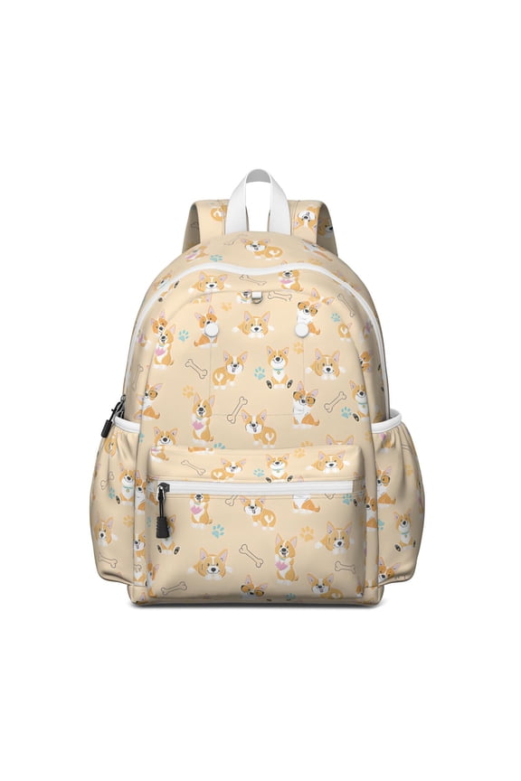 Cartoon Corgi Backpack for School,Cute School Bag,Schoolbag with Adjustable Shoulder Straps & Padded Back,13.4"x11"x4.7"