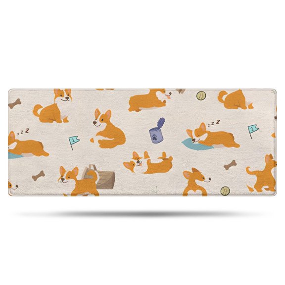 Cartoon Corgi Bathroom Rugs Mat,Non Slip Microfiber Bathroom Rug,Rubber Backing,Soft Bathroom Mats for Bathroom Floor,Tub and Shower,60x24in(150x60cm)