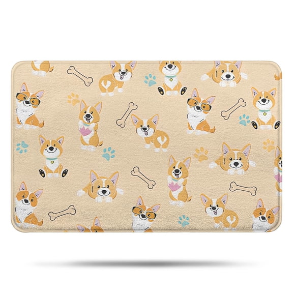 Cartoon Corgi Bathroom Rugs Mat,Non Slip Microfiber Bathroom Rug,Rubber Backing,Soft Bathroom Mats for Bathroom Floor,Tub and Shower,17x27in(43x68cm)