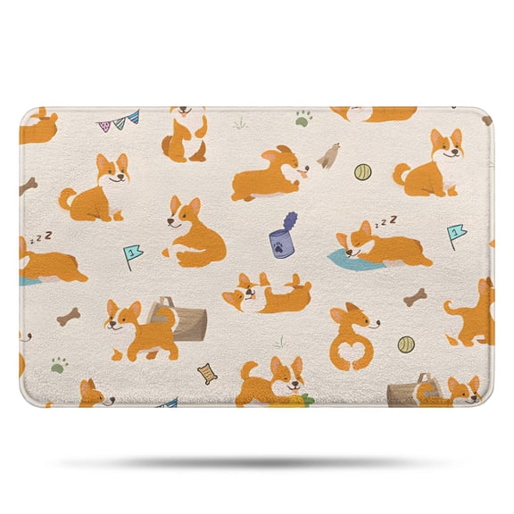 Cartoon Corgi Bathroom Rugs Mat,Non Slip Microfiber Bathroom Rug,Rubber Backing,Soft Bathroom Mats for Bathroom Floor,Tub and Shower,17x27in(43x68cm)
