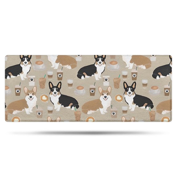 Cartoon Corgi and Coffee Bathroom Rugs Mat,Non Slip Microfiber Bathroom Rug,Rubber Backing,Soft Bathroom Mats for Bathroom Floor,Tub and Shower,60x24in(150x60cm)