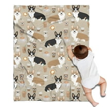 Cartoon Corgi and Coffee Blanket,Comfortable Soft Lamb Wool Throw Blanket,All Season,Warm Lightweight Blankets for Sofa Bed Couch Living Room Chair,30"x40"