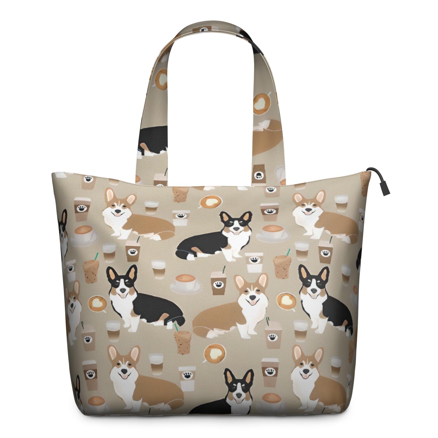 Cartoon Corgi and Coffee Travel Tote Bags for Women Carry On,Large Weekender Bags for Women Travel,Multi Functional Duffle Bag for Work,Shopping,Sports